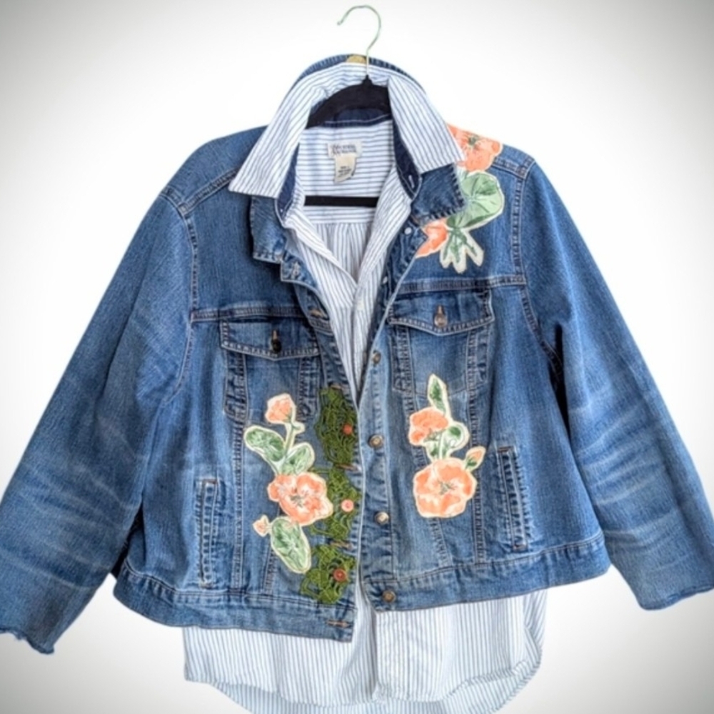 Woman Within Custom Upcycled Patchwork Denim Jack… - image 5